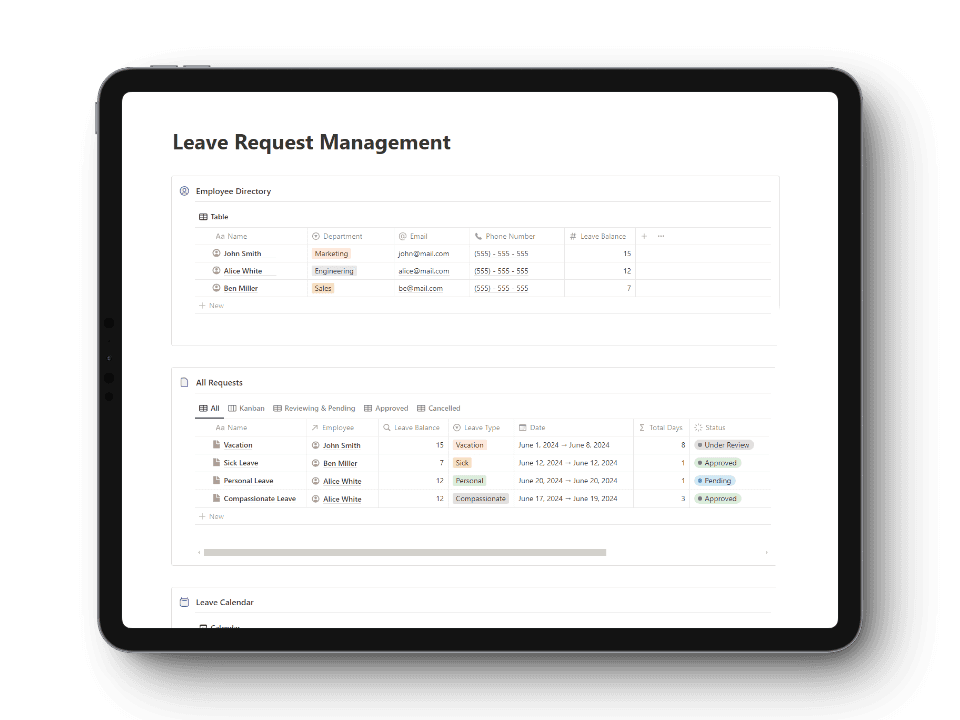 Leave Request Management Notion