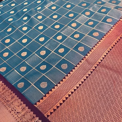 Teal Blue Semi Kanchivaram Art Silk Saree