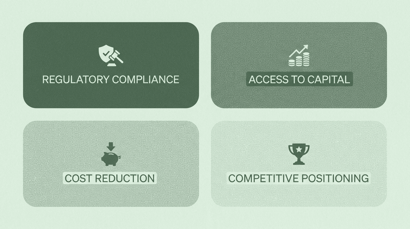 Four dimensions of ROI from Scope 3 reporting: regulatory compliance, access to capital, cost reduction, and competitive positioning