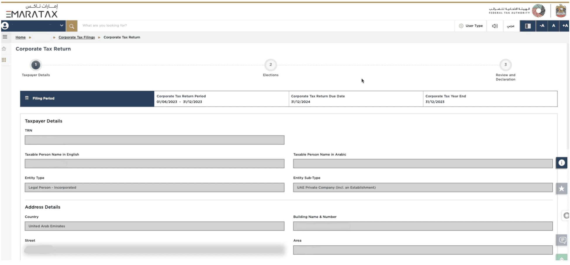 Tax payer details page