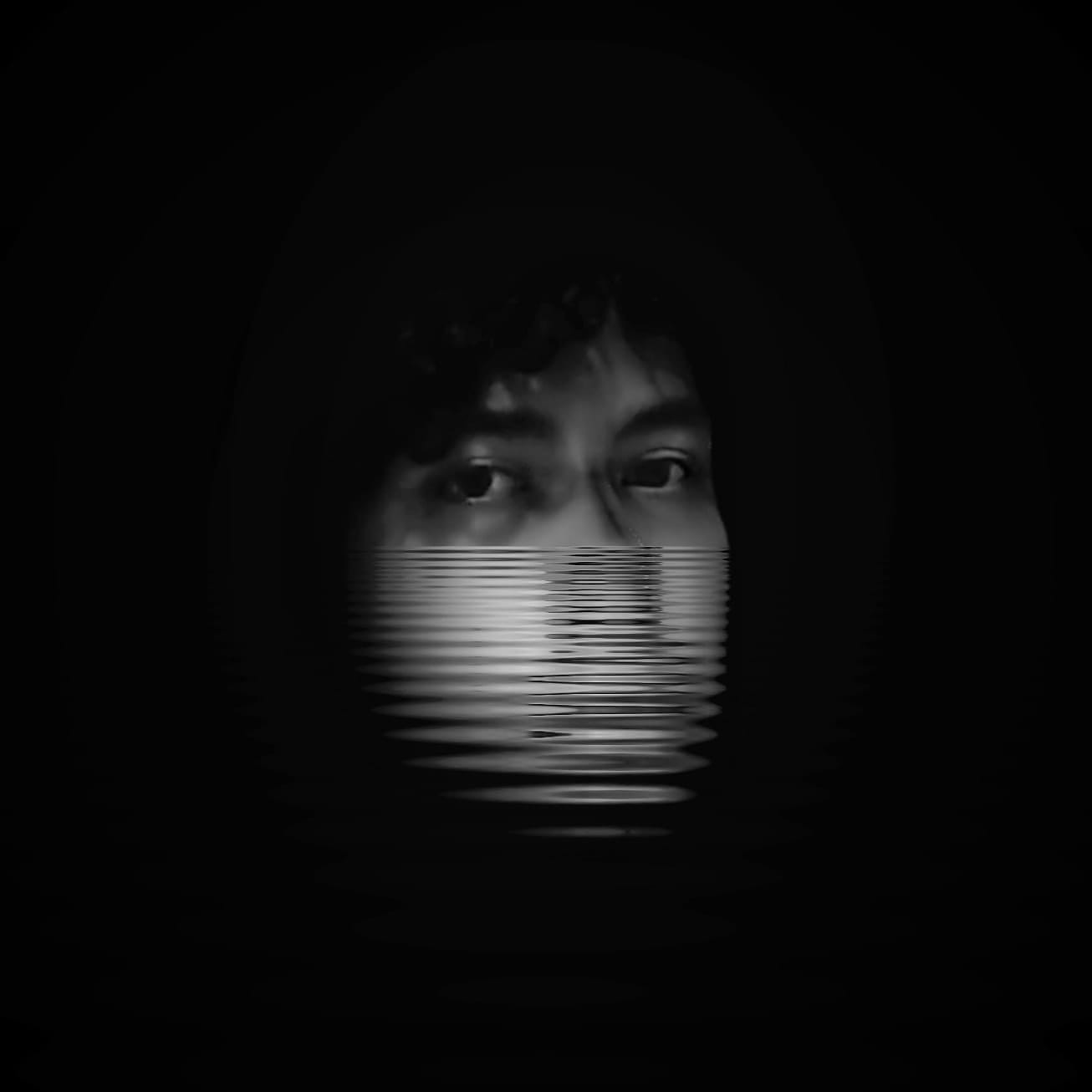 Face emerging from darkness. AI portrait