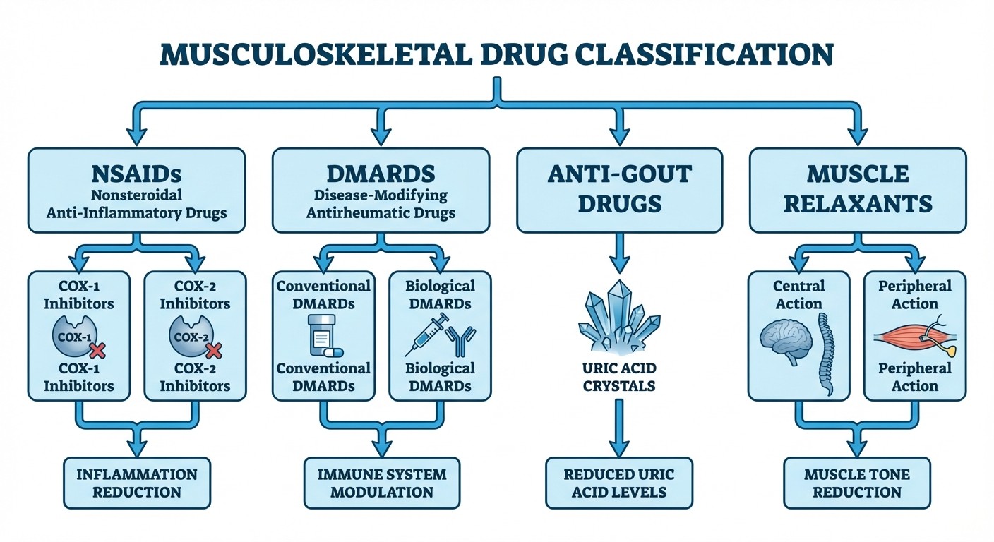 Musculoskeletal Pharmacology Drug Classification - NSAIDs, DMARDs, Anti-Gout and Muscle Relaxants