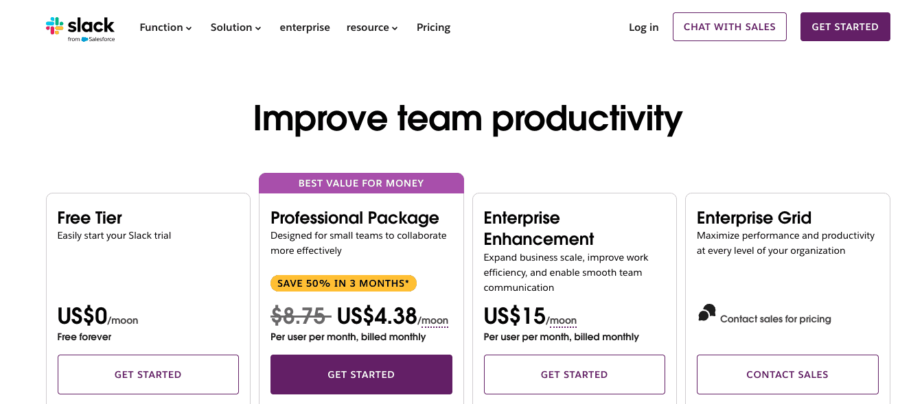  Slack pricing plans&nbsp;