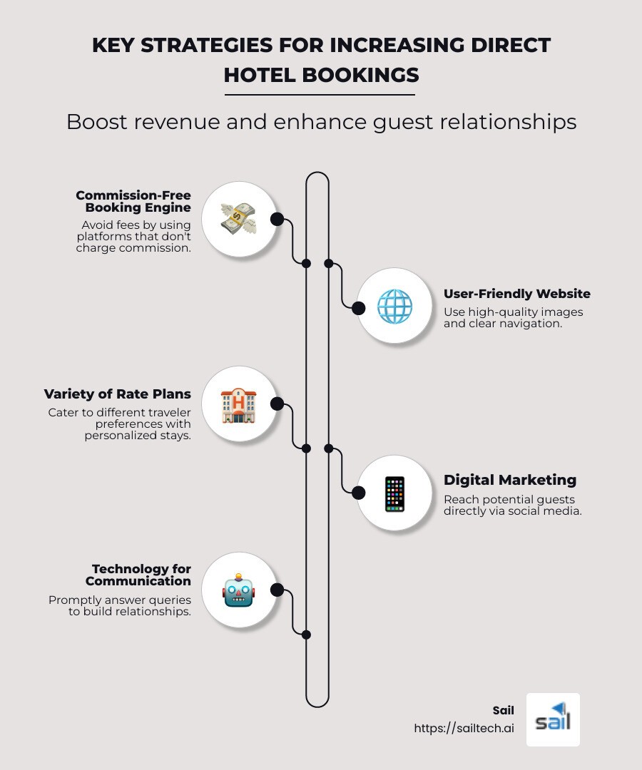 Key strategies for increasing hotel direct bookings infographic - Increase direct hotel bookings infographic infographic-line-5-steps-neat_beige