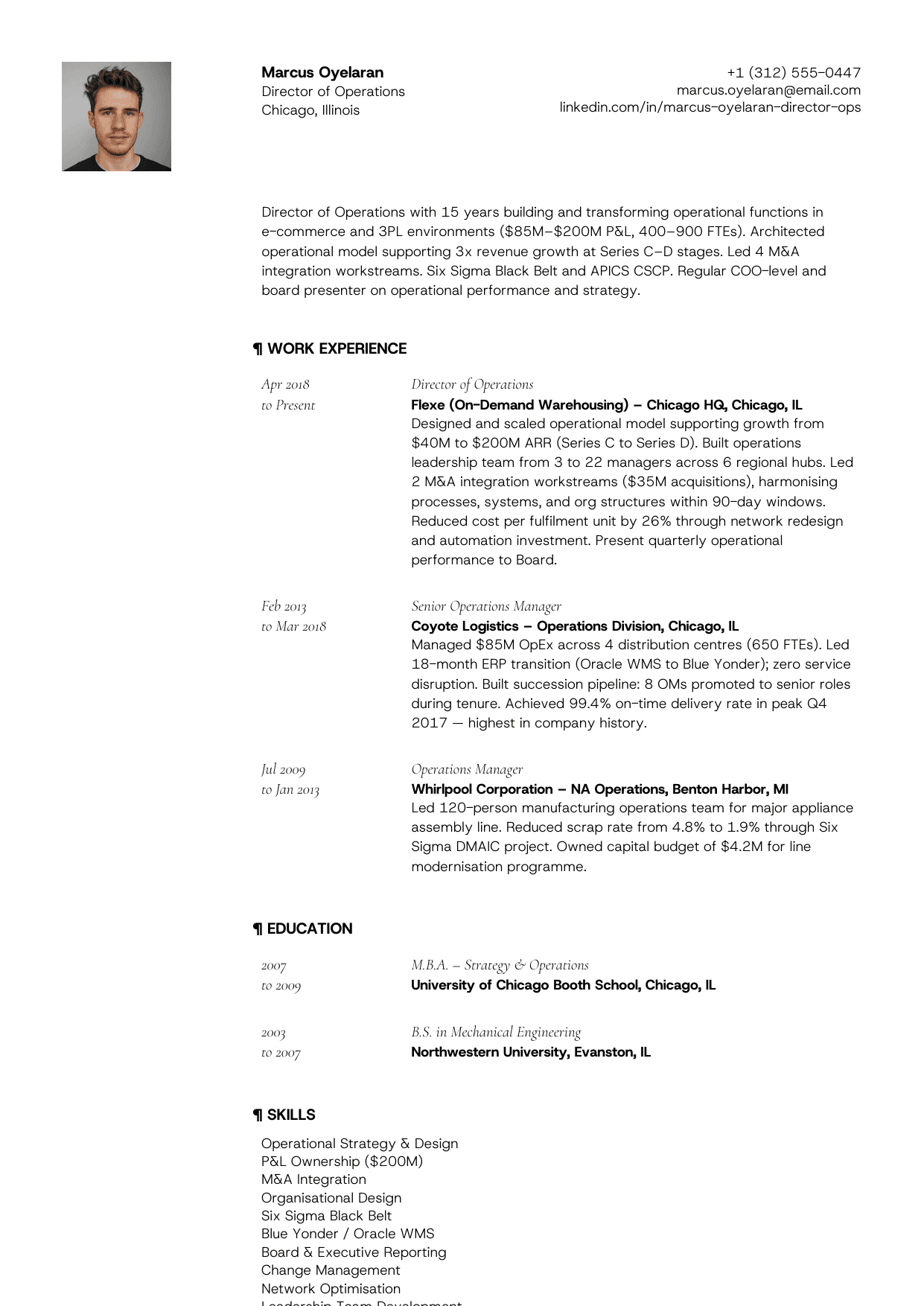 Director of operations resume example