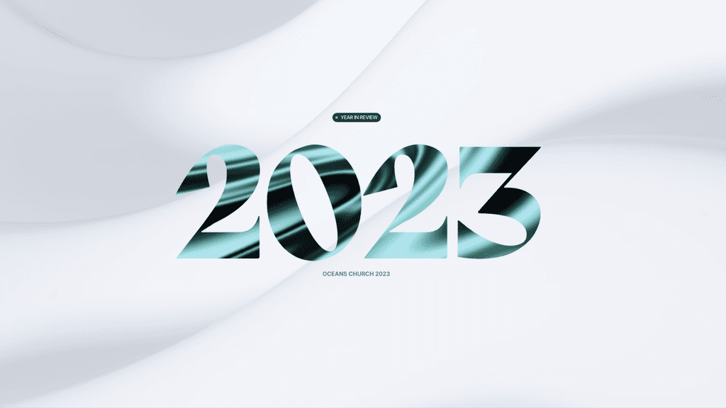 2023 Year In Review website project by David Alex — editorial typographic design with a flowing chrome 2023 numeral on a light background