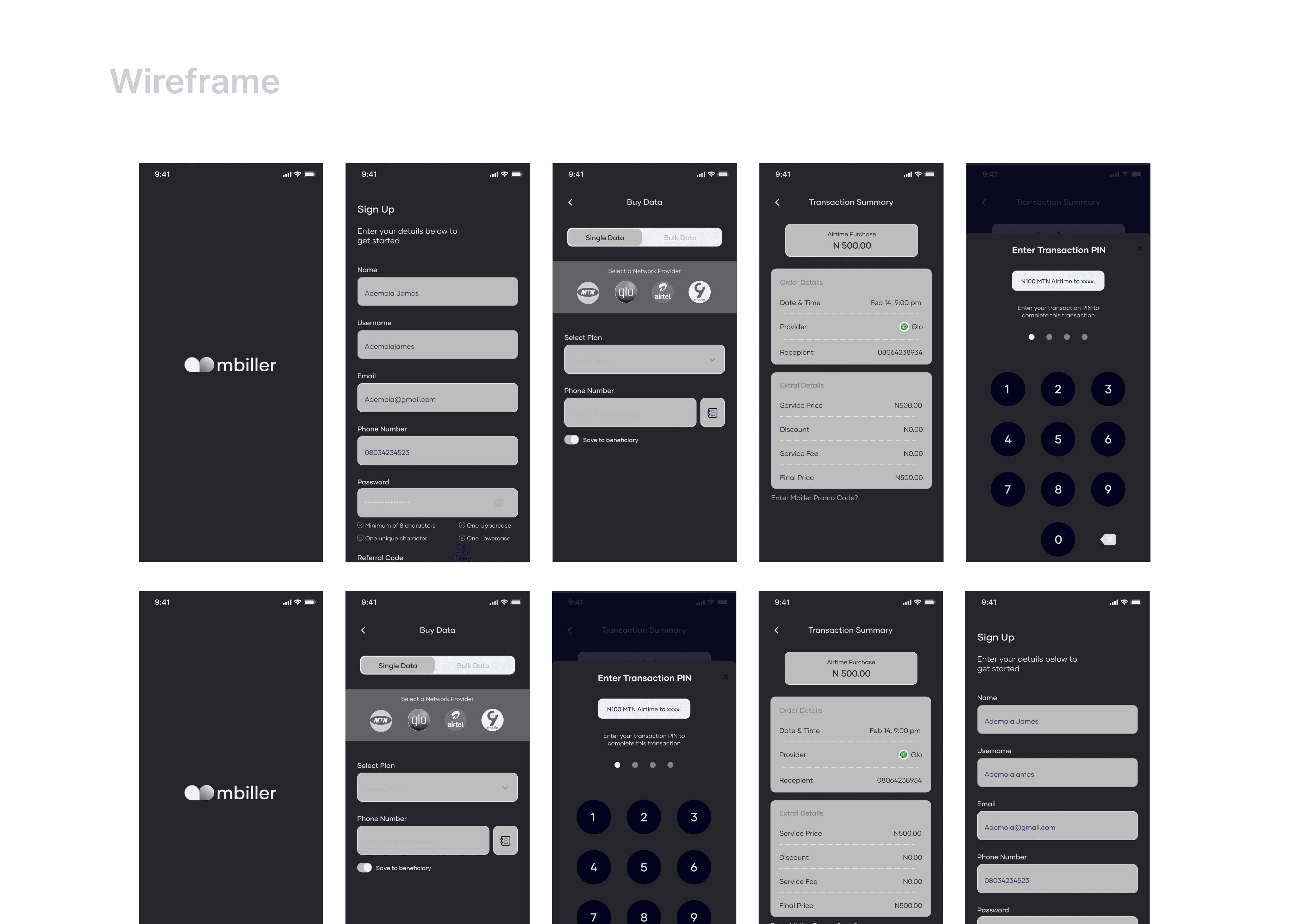 Mbiller wireframe