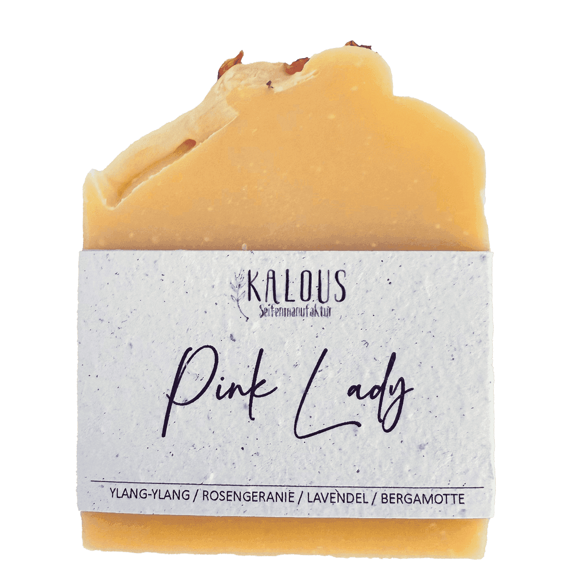 Florale Naturseife „Pink Lady“ mit ätherischen Ölen aus Ylang-Ylang, Rosengeranie, Lavendel und Bergamotte.