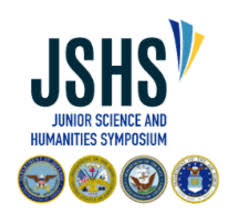 High school student presenting original research at an academic symposium with judges evaluating work
