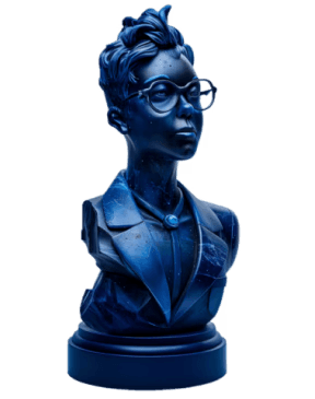 a statue of a smart looking person, in this context, the picture is an icon and expresses some kind of expertise