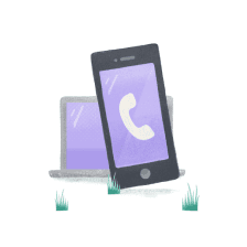 Illustration of a Laptop and a Mobile Phone with Grass