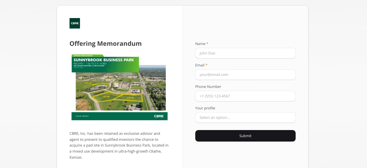 Minimalist lead capture page