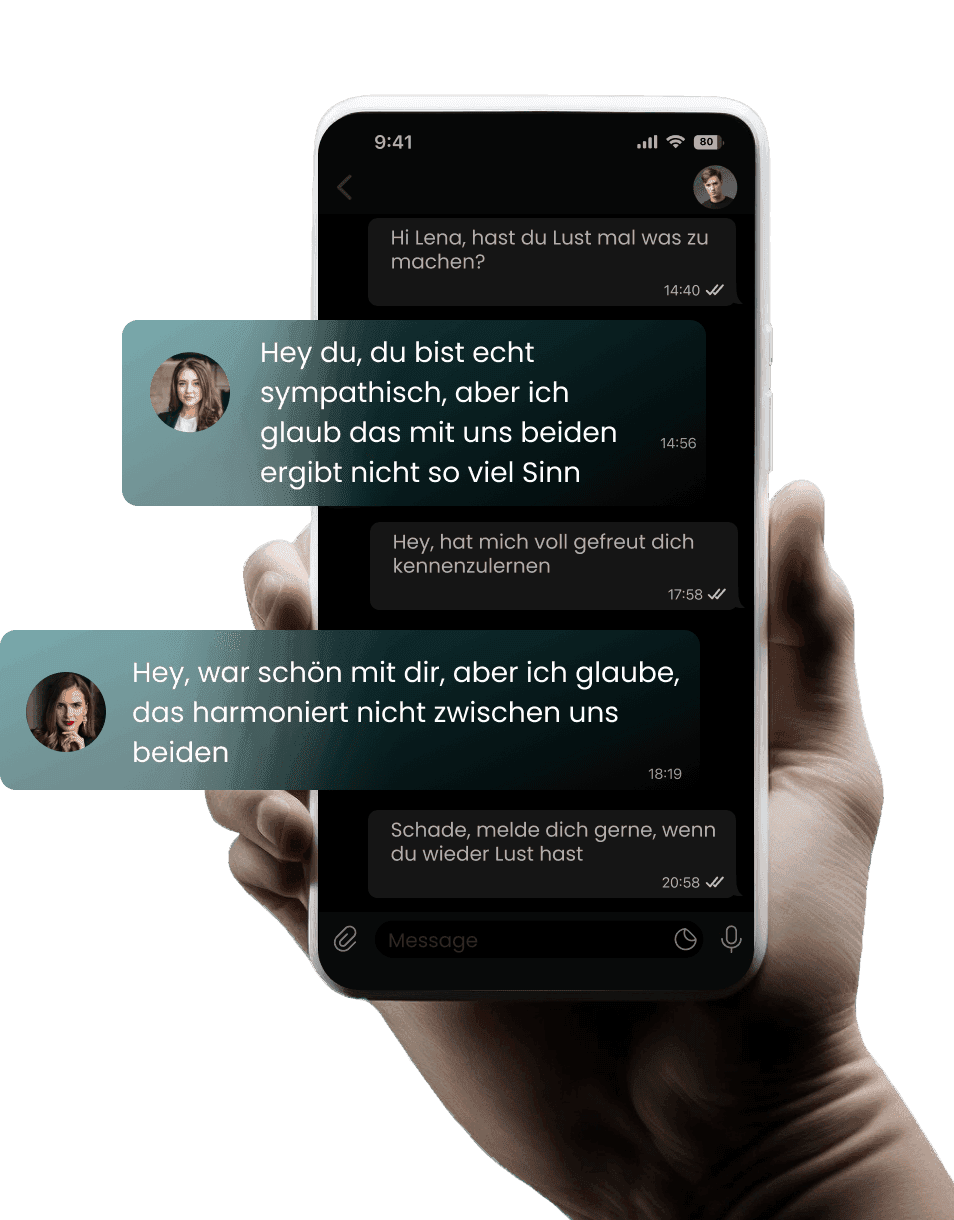 Screenshot Chat-Nachrichten auf Smartphone: Ablehnung, Beziehung, Kennenlernen, Harmonie, Sinn