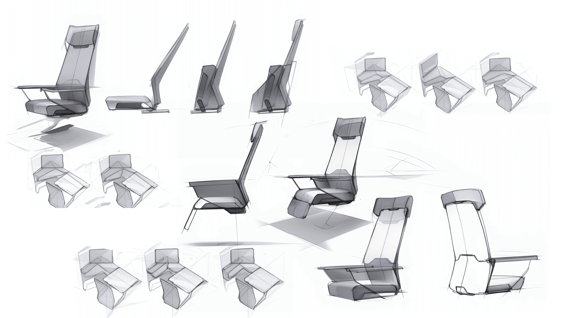 ONTRA seat profile and posture sketch collage