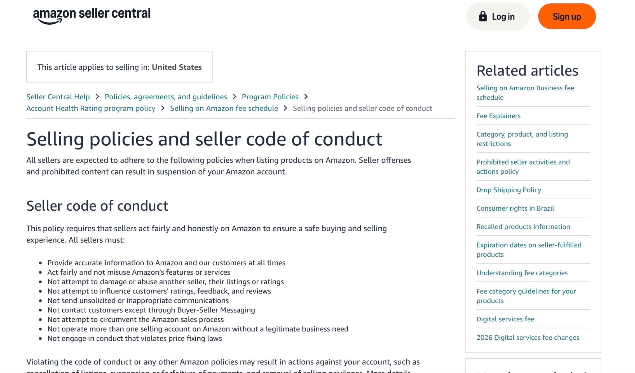 Amazon selling policies and seller code of conduct for Main Image