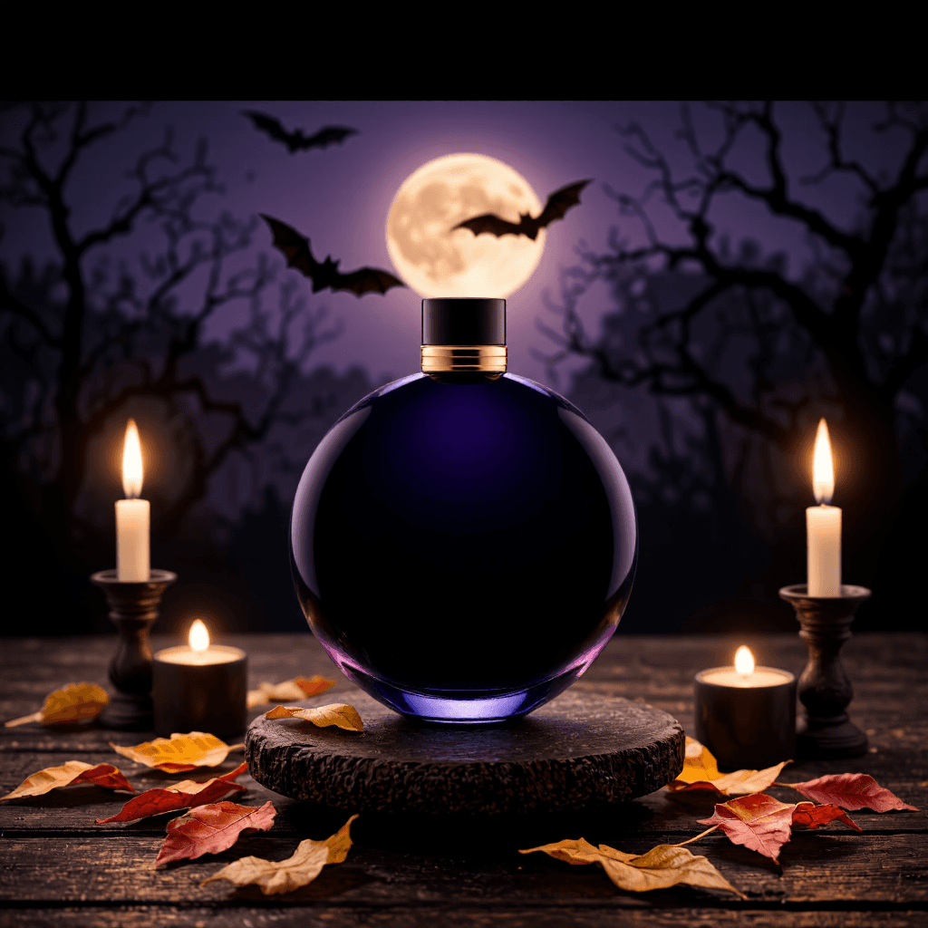 product photography of a bottle of perfume, used for personal fragrance, featuring a round shape with a decorative design