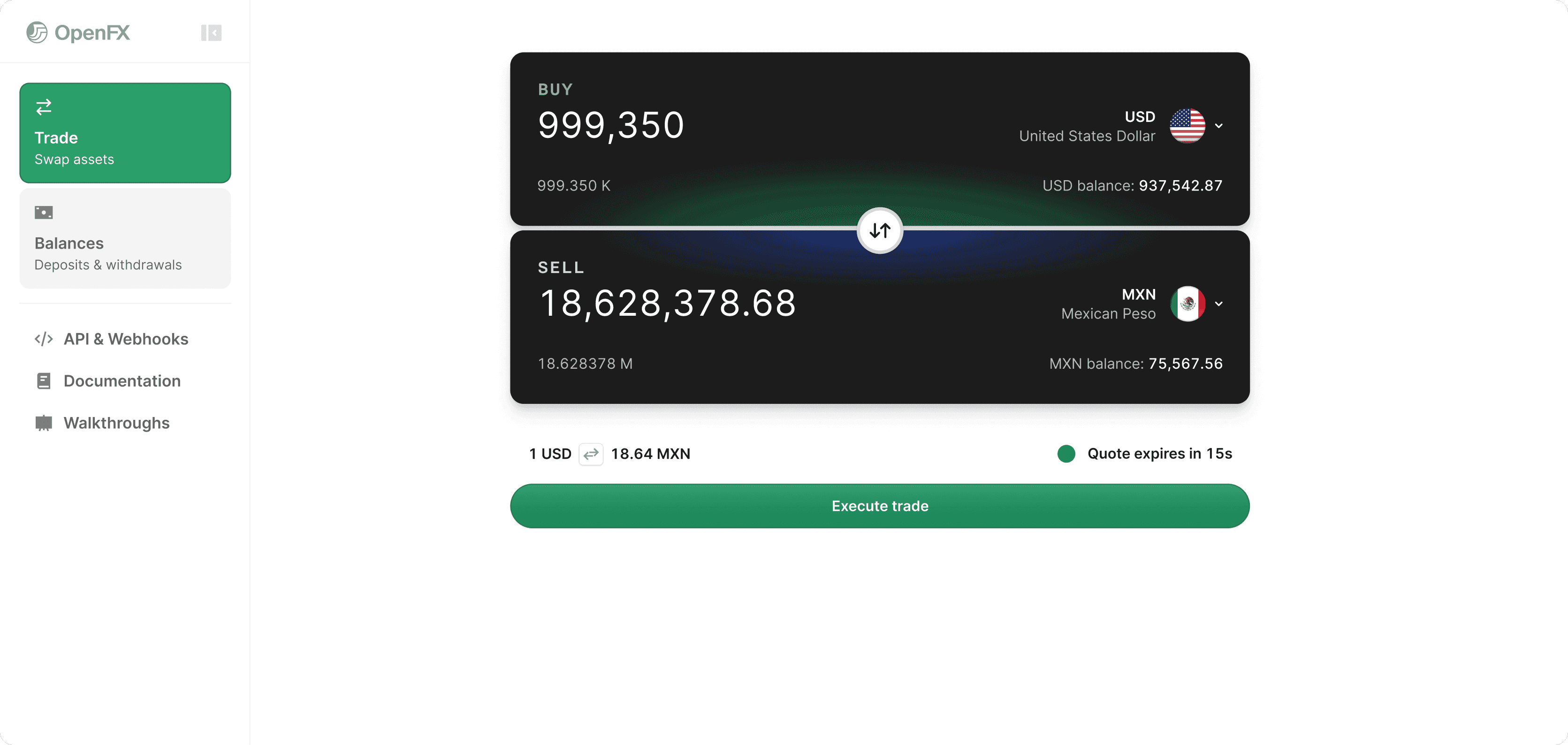 OpenFX trading interface.