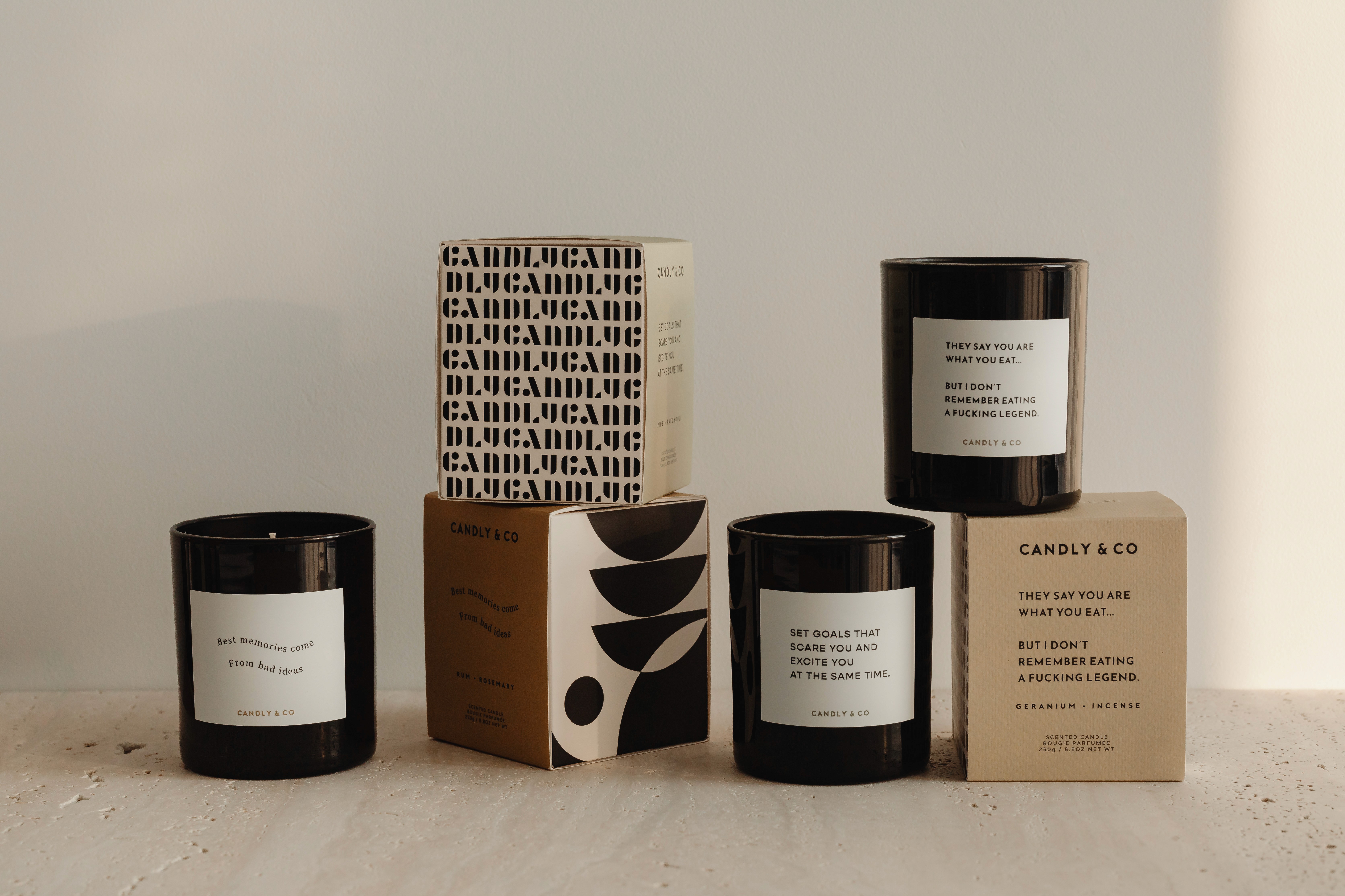 Scented candles and their packaging
