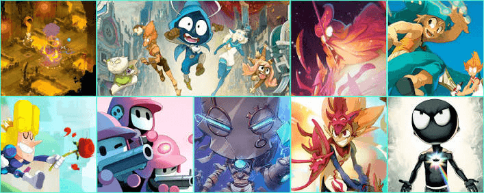 Grille de visuels des jeux, séries et animations produits par Ankama