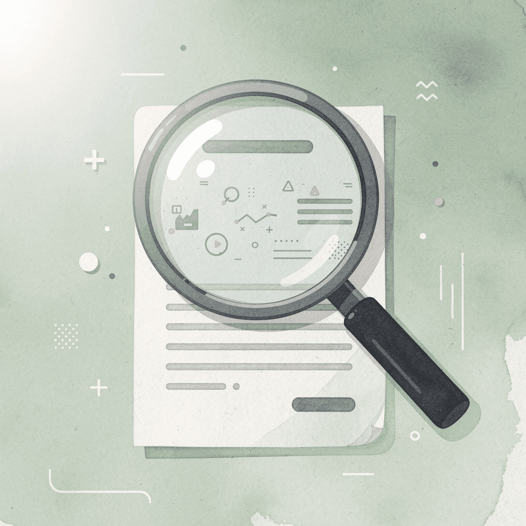 Magnifying glass examining a spreadsheet representing focused pre-analysis