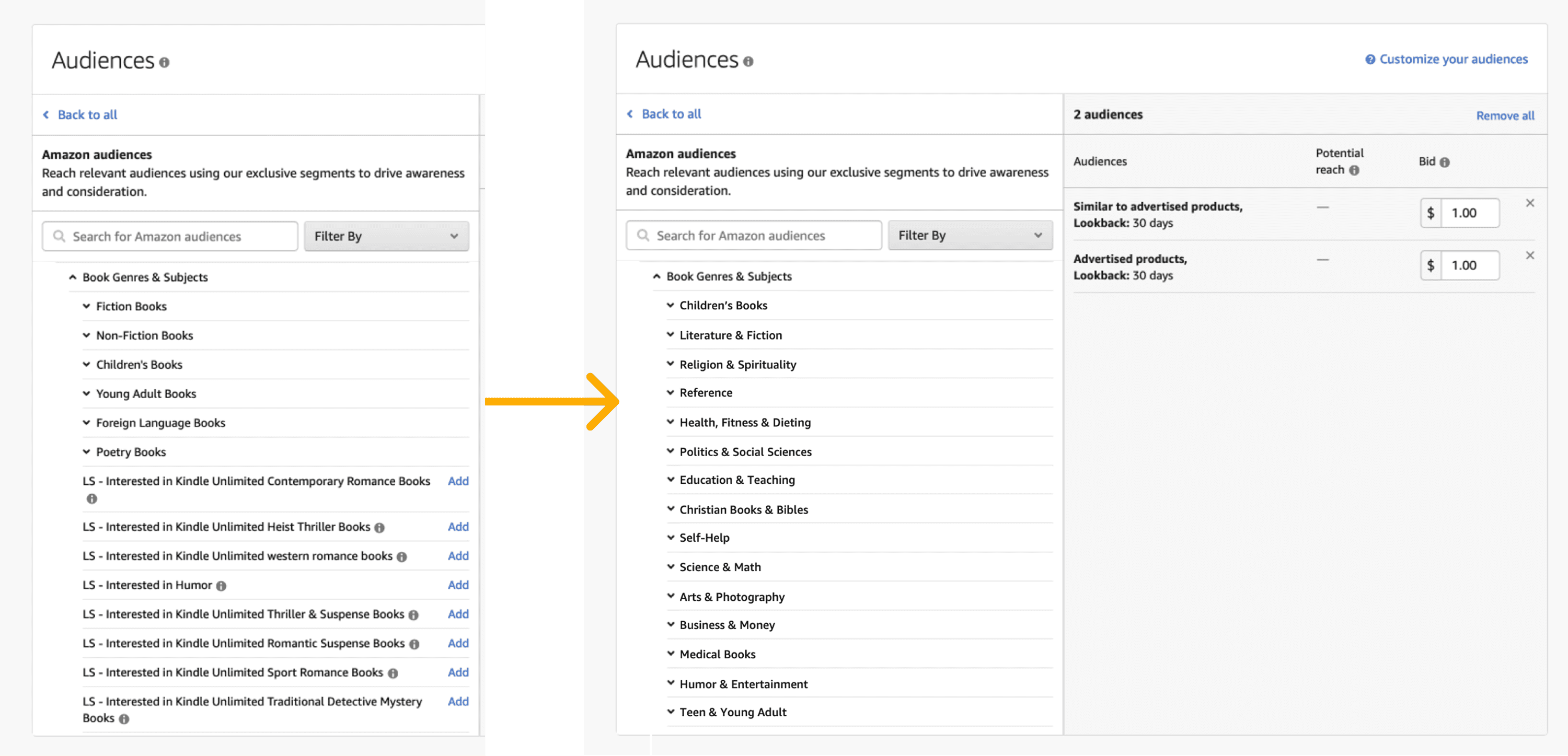 We modified the target list into easier browsable genre and sub-genres for authors