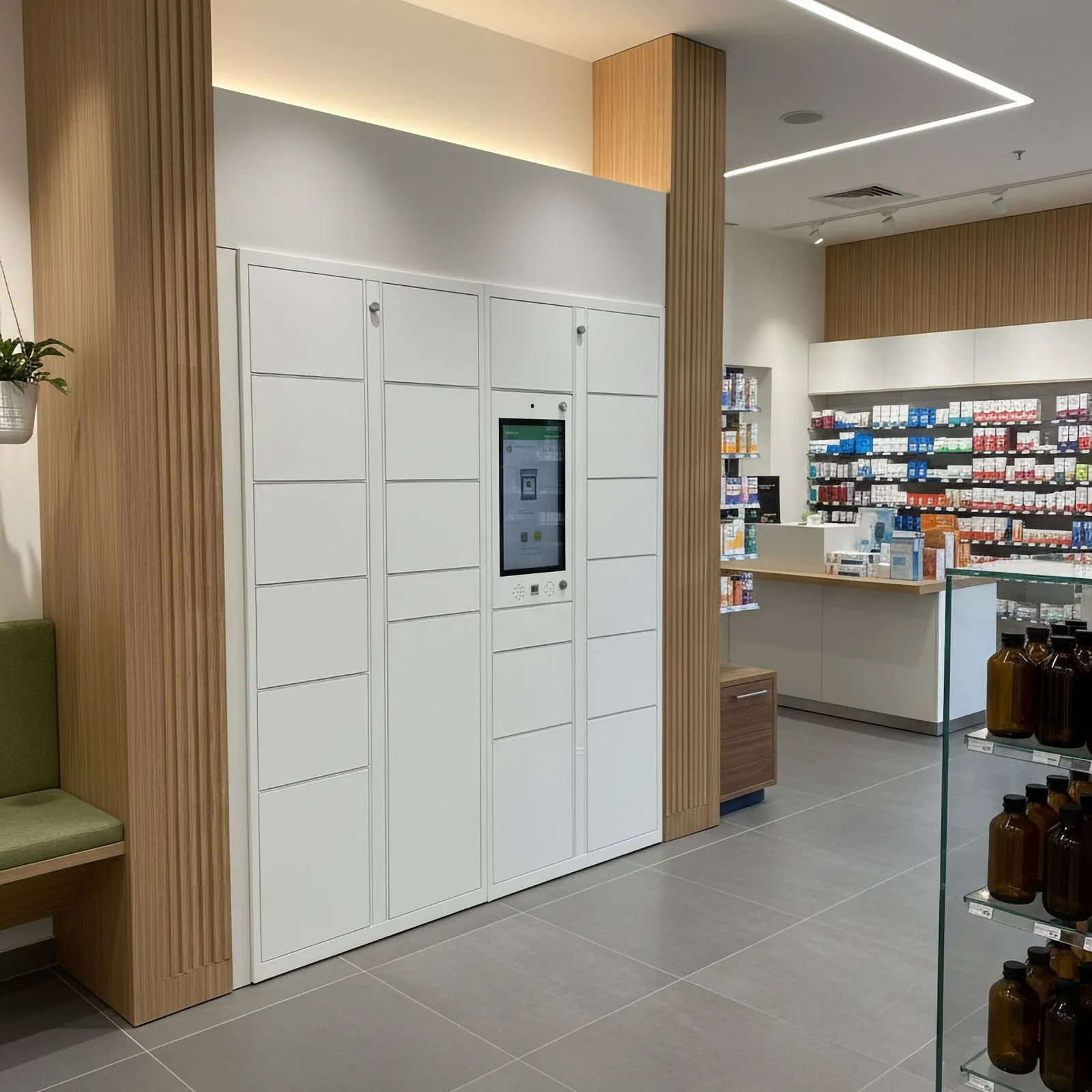 Pharmacy refrigerated locker terminal with Click & Collect functionality and active timer, enabling secure and convenient prescription pickup