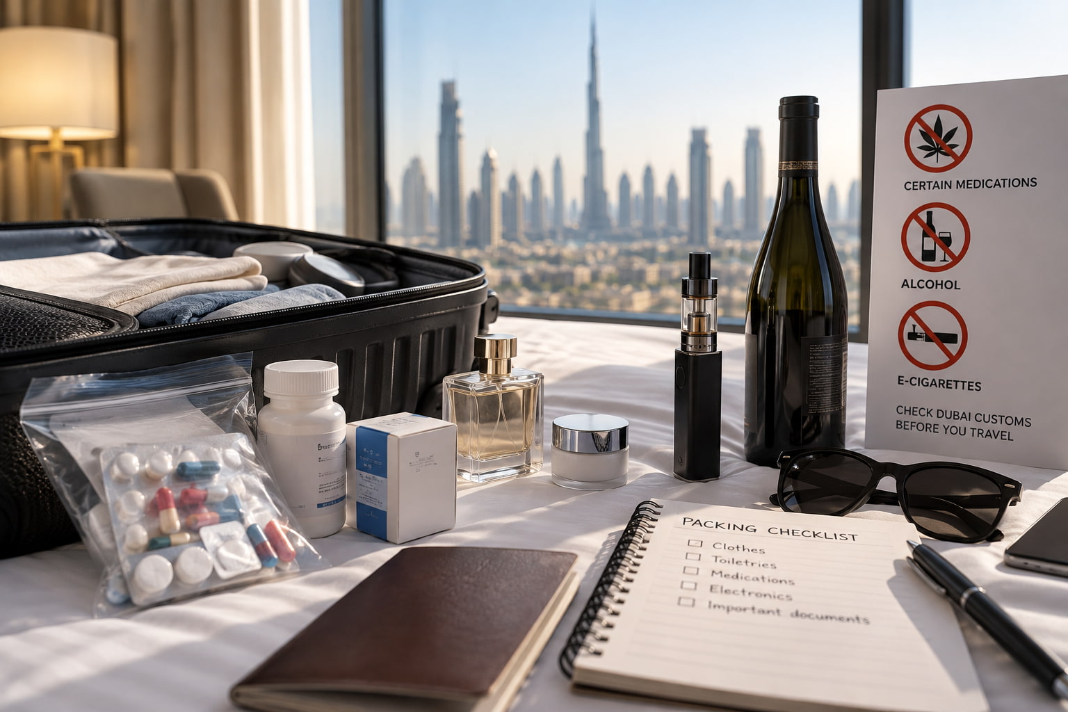 Moving to Dubai from UK with medication, alcohol and e-cigarettes alongside a packing checklist of restricted items. 