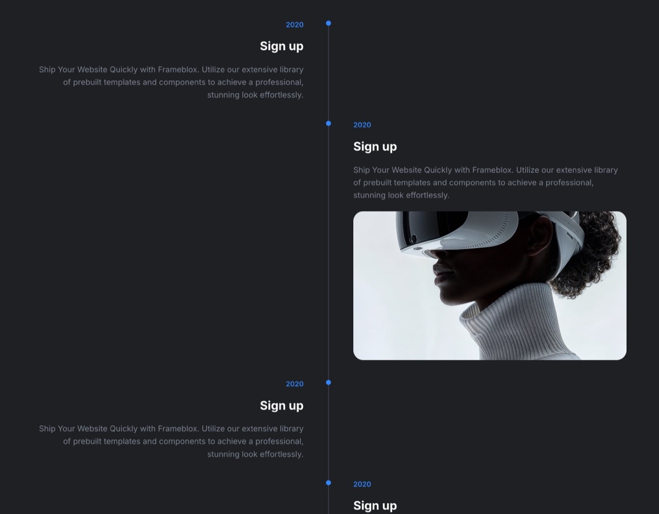 Framer Dark Timeline Section - Frameblox UI