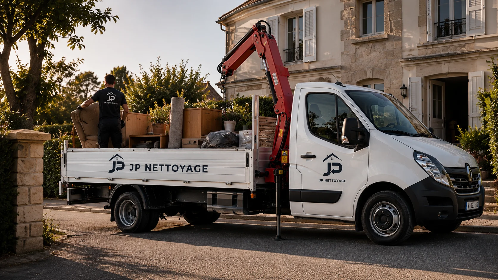 Camion de JP Nettoyage intervenant pour un débarras de maison à Clermont-Ferrand et dans le Puy-de-Dôme.