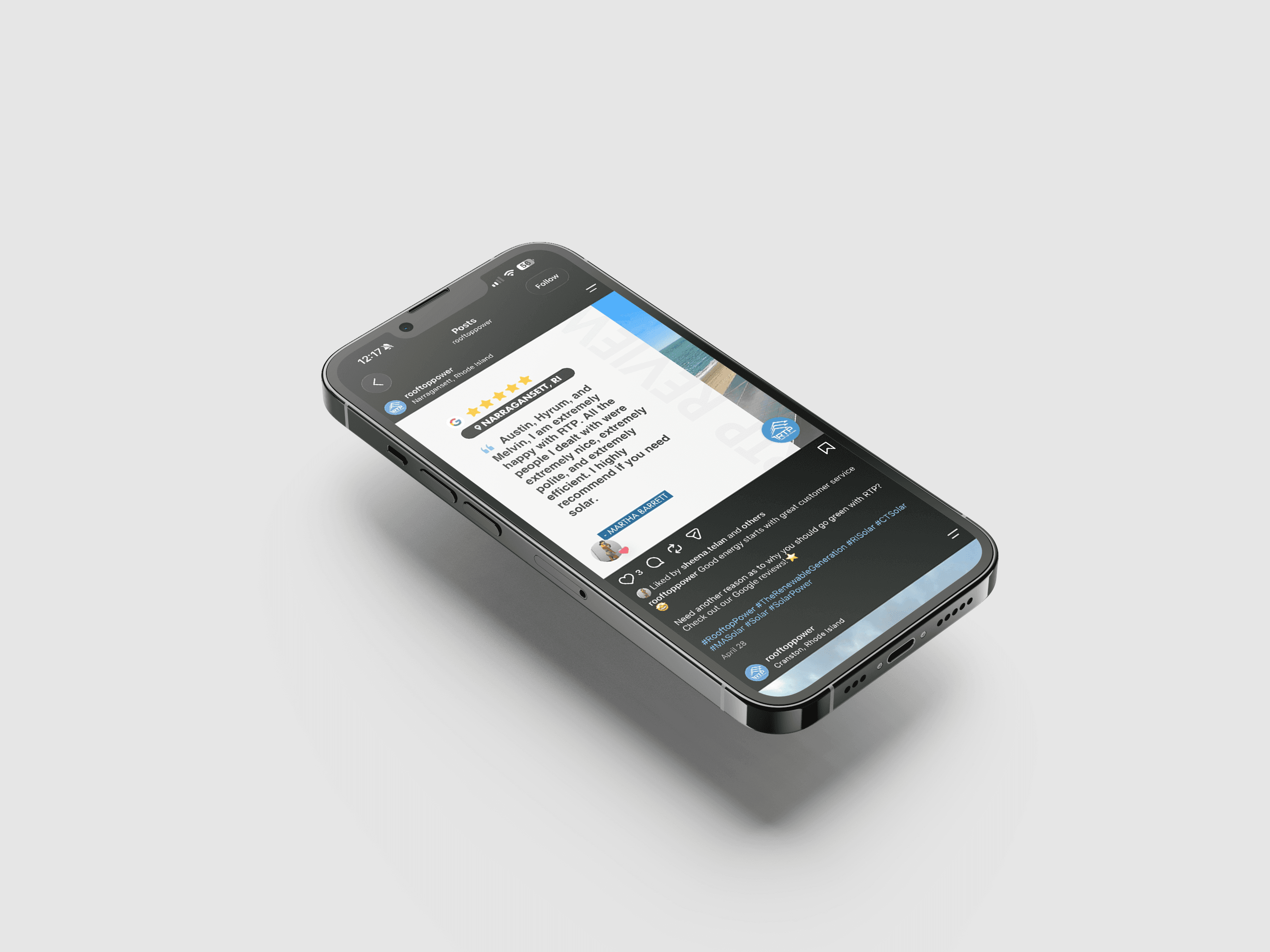 Rooftop Power Customer Review Social Media Post