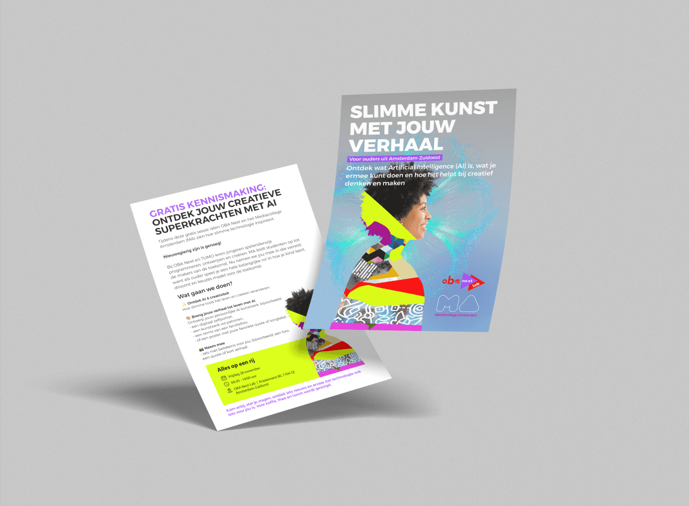 Grafisch ontwerp flyer voor Mediacollege Amsterdam en Openbare Bibliotheek Amsterdam door Freelance Brand Designer Michiel Nagtegaal