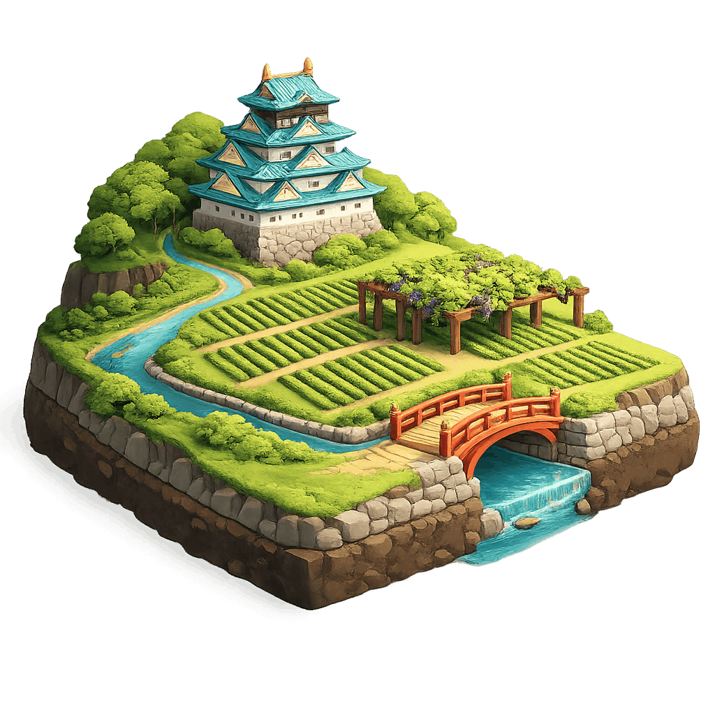 Artistic illustration of the Osaka wine region.