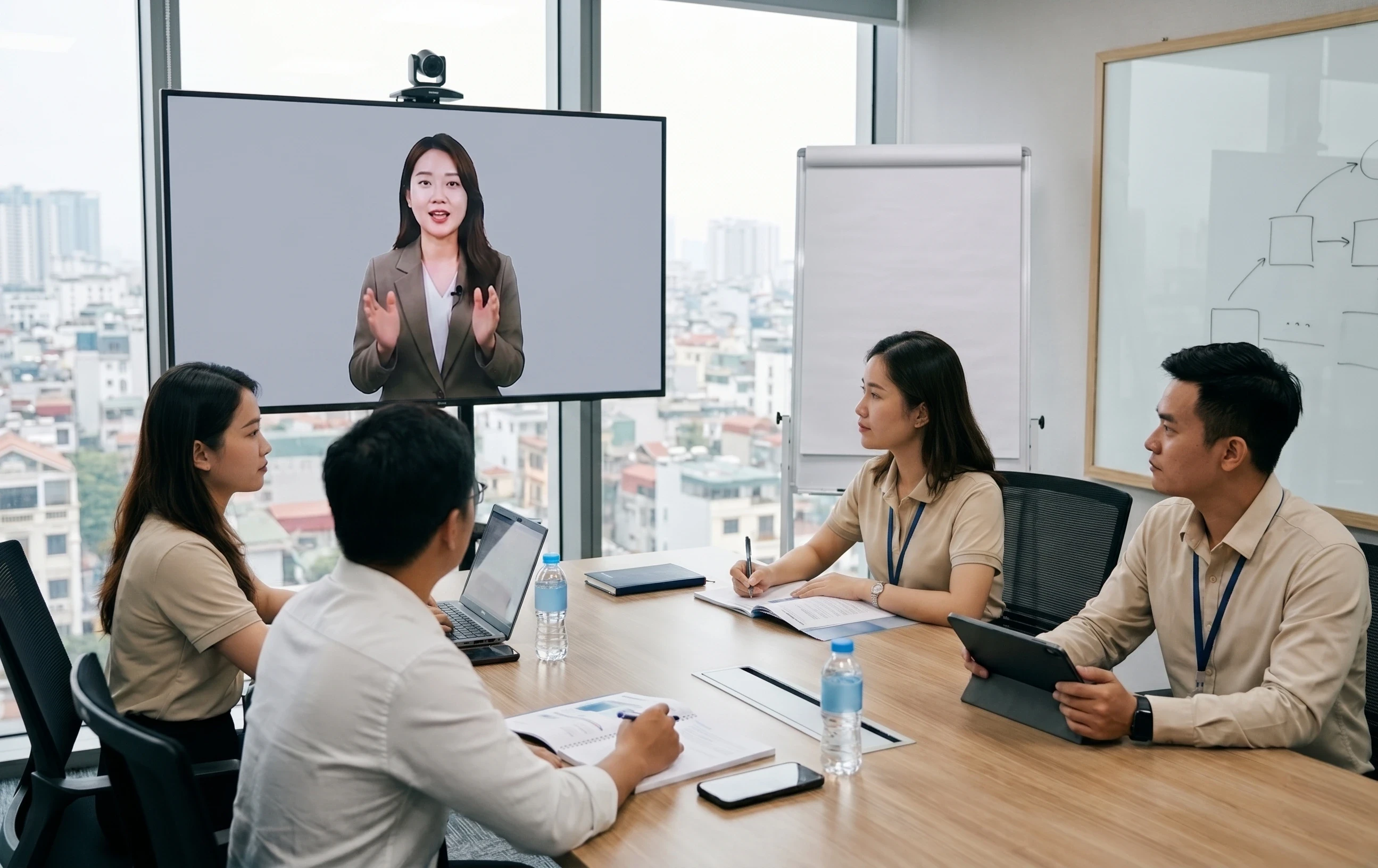 Customer-service training video dubbed by AI into local staff languages across an enterprise's overseas offices