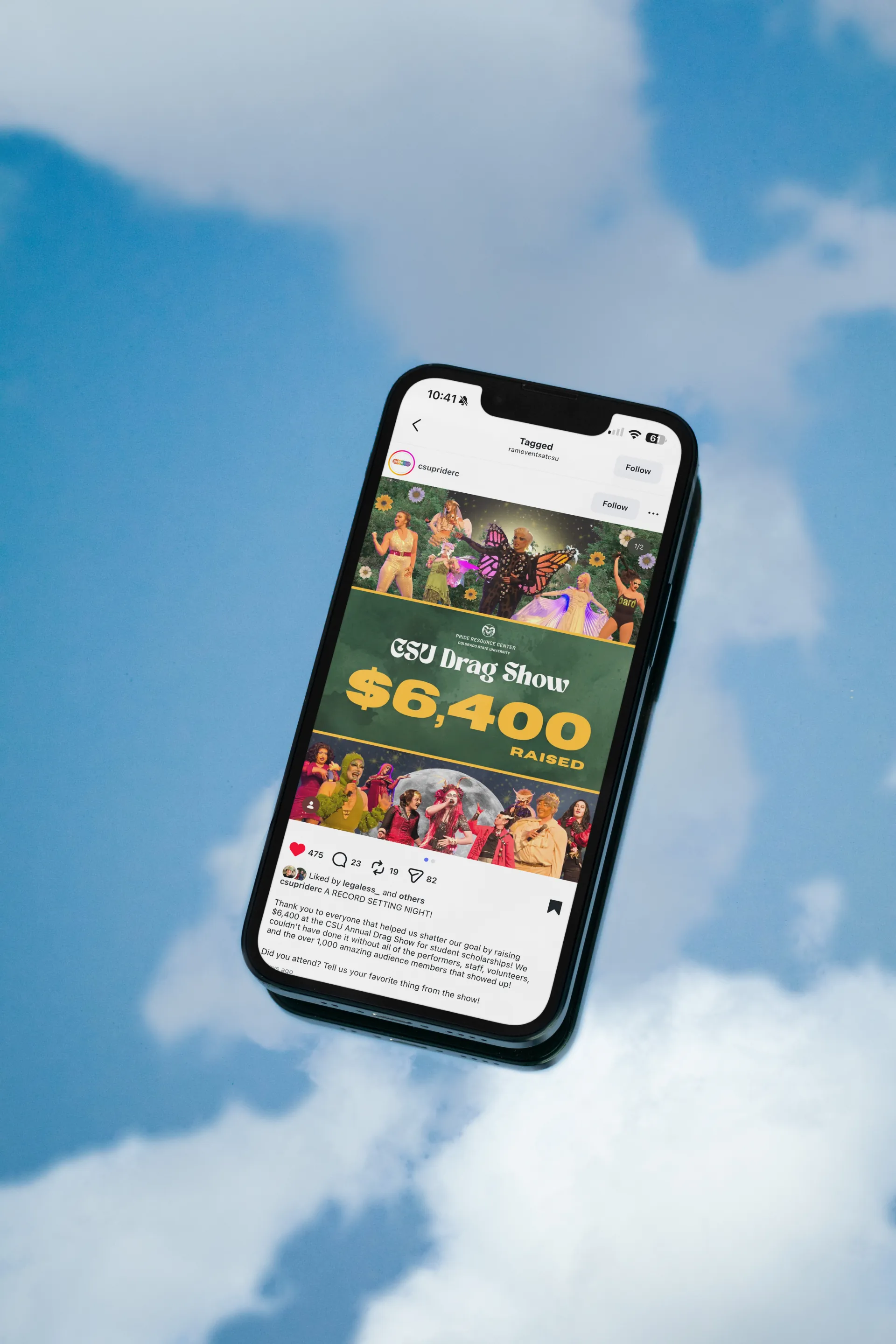 A follow up social media post showing $6,400 was raised for the 2026 Annual CSU Drag Show