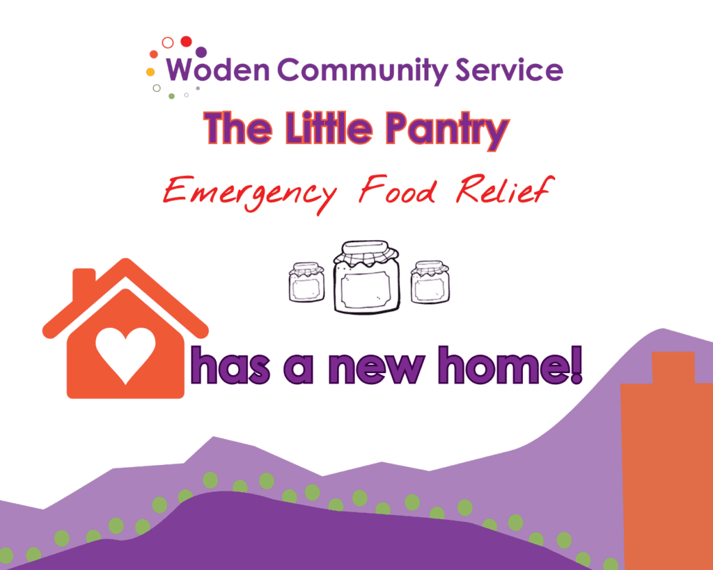 A graphic explaining that the little pantry has moved.