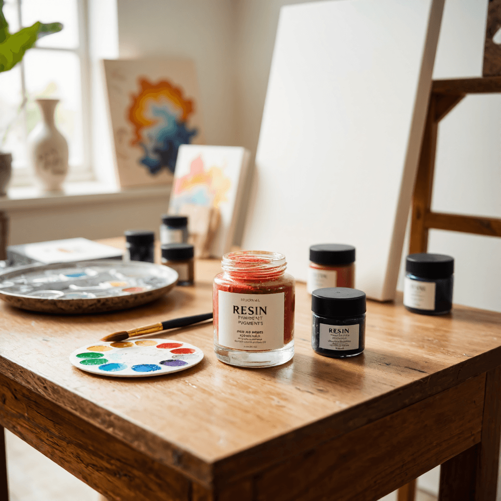 product photography of jar of resin art pigments