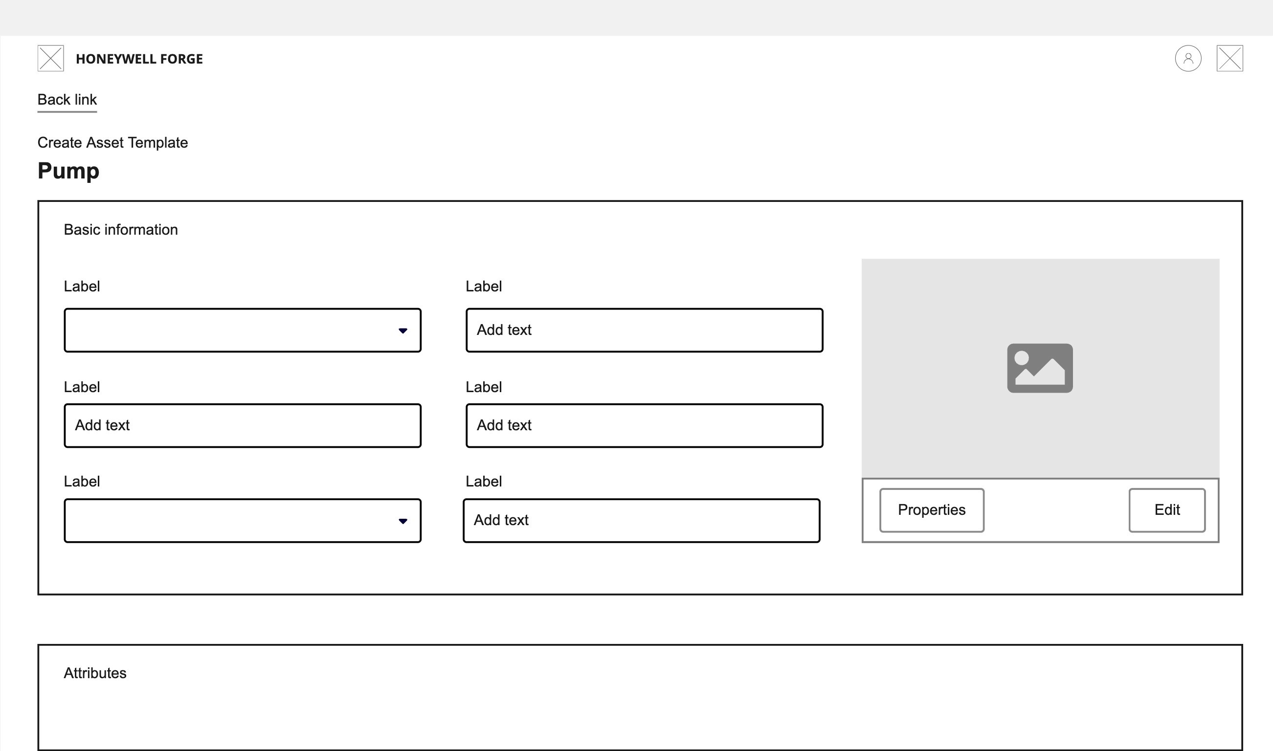 Wireframe of the asset template