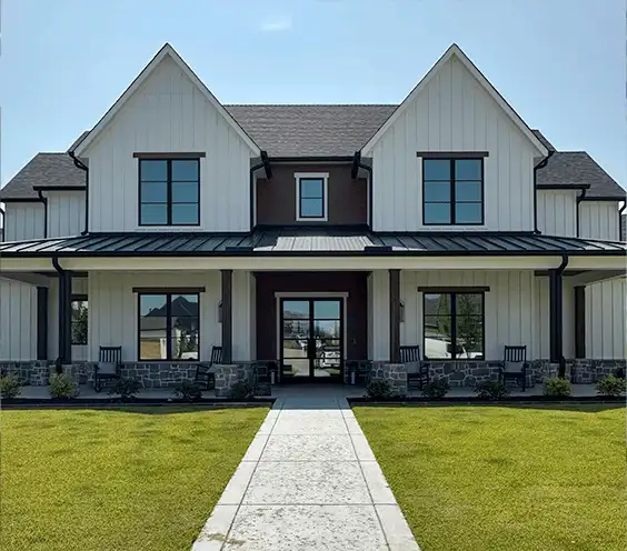 front view of a DFW Texas home with low profile iron doors by M2 Iron Doors