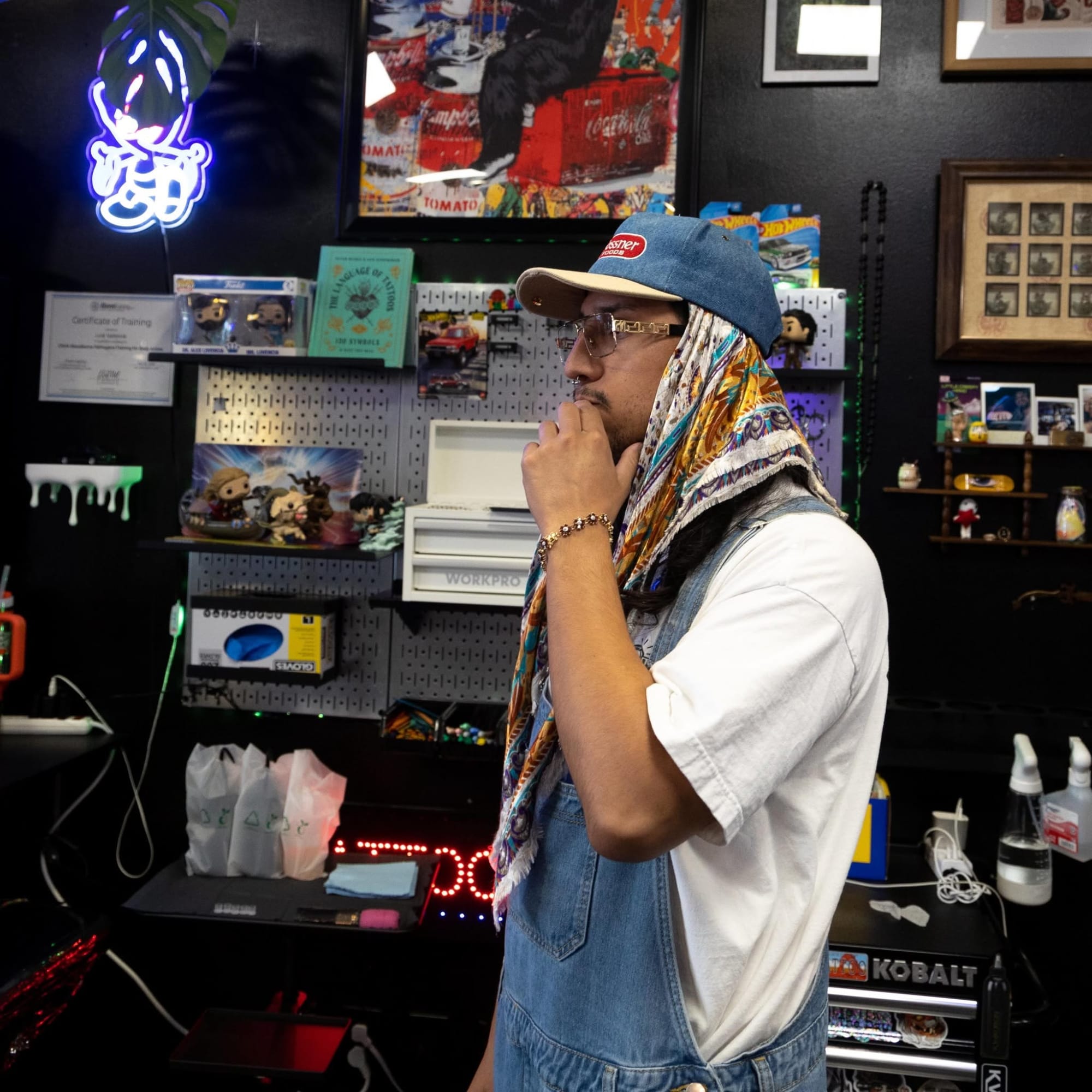 Luis Valencia in his workspace at Black Collar Tattoo