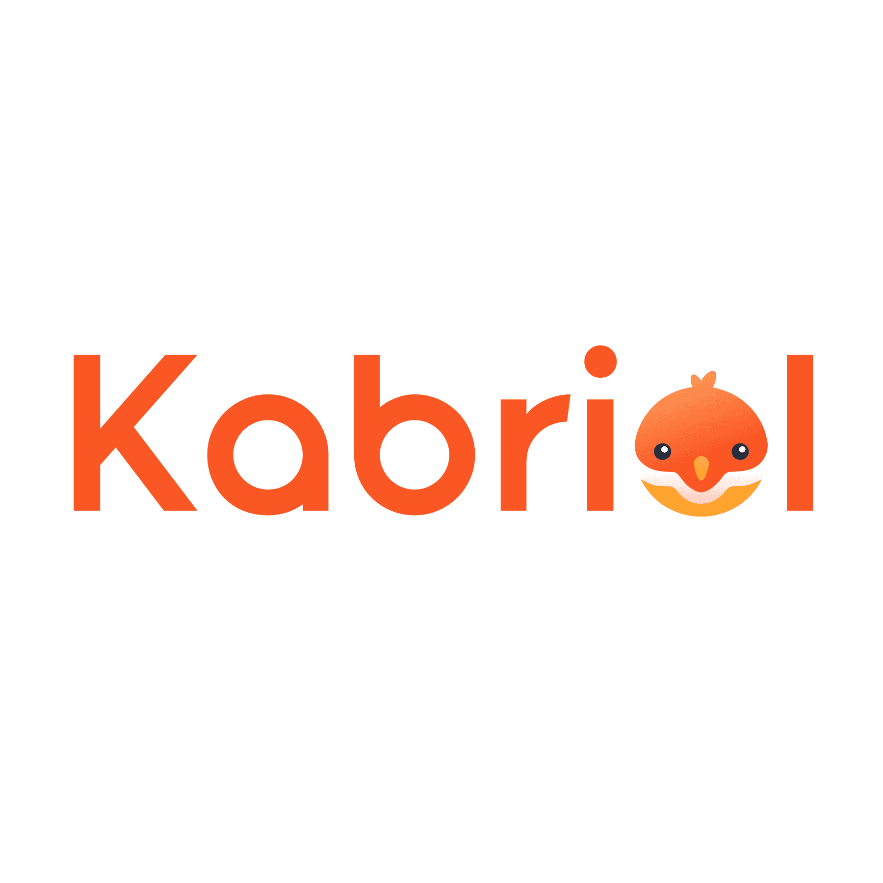 Logo de Kabriol, écrit en lettres orange, avec la lettre O stylisée sous forme d’un visage d'oiseau souriant.