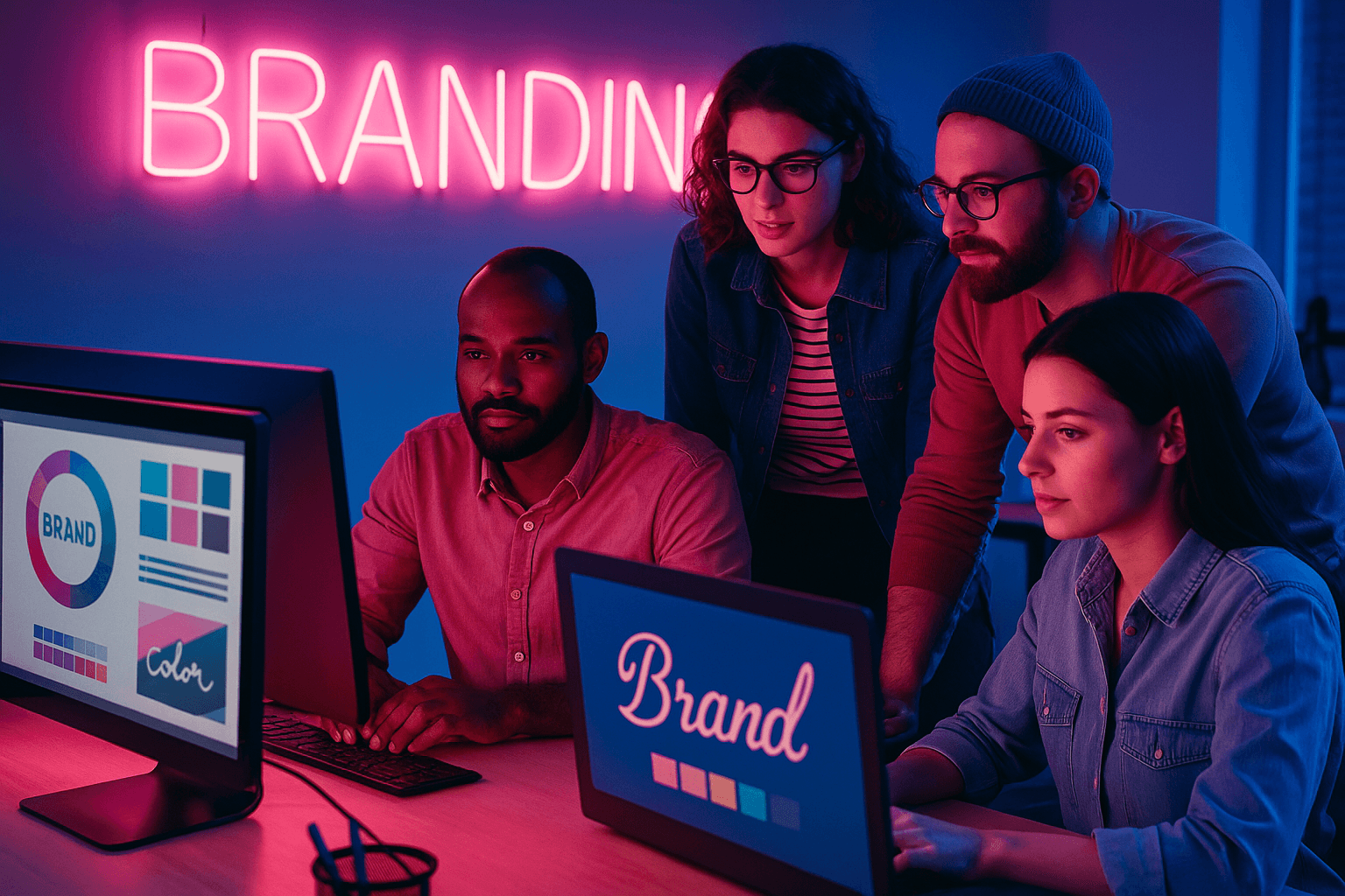 Equipo creativo de agencia de branding en Perú trabajando en identidad visual corporativa