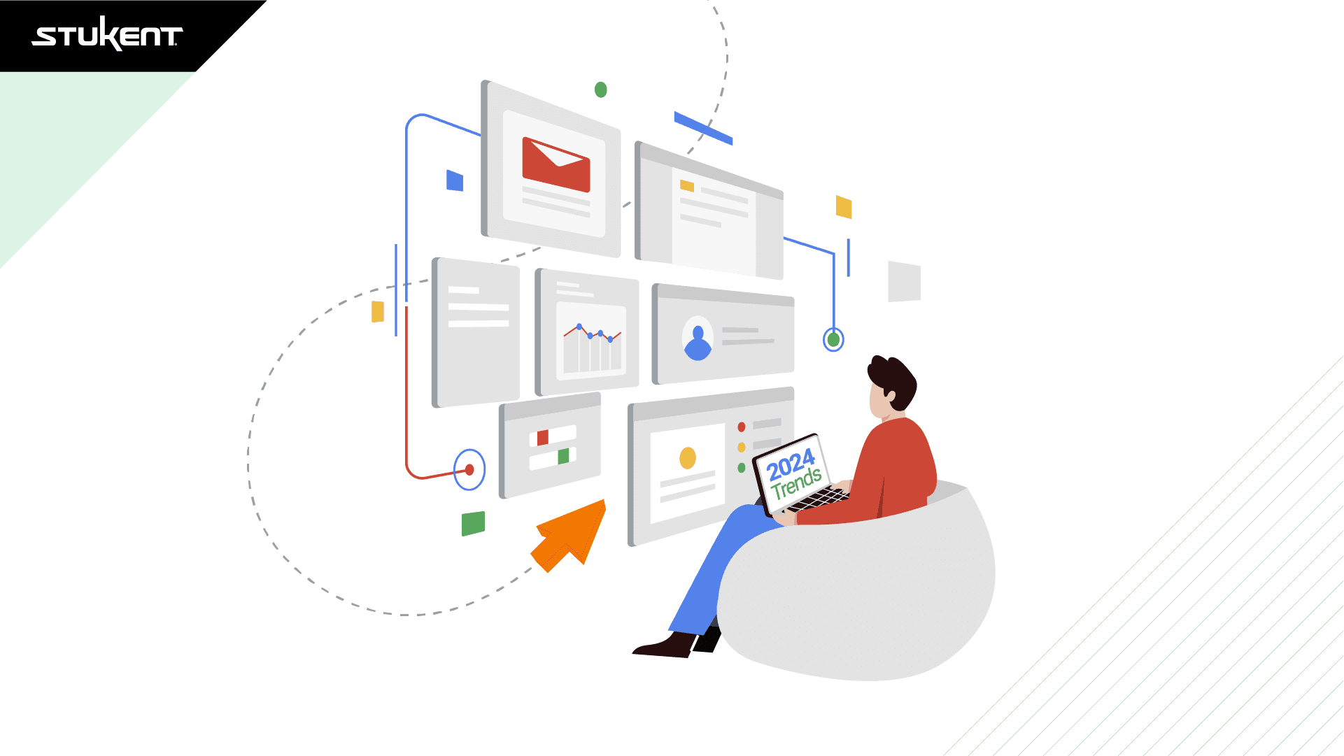 Annimated photo of a man staring at several computer screens 