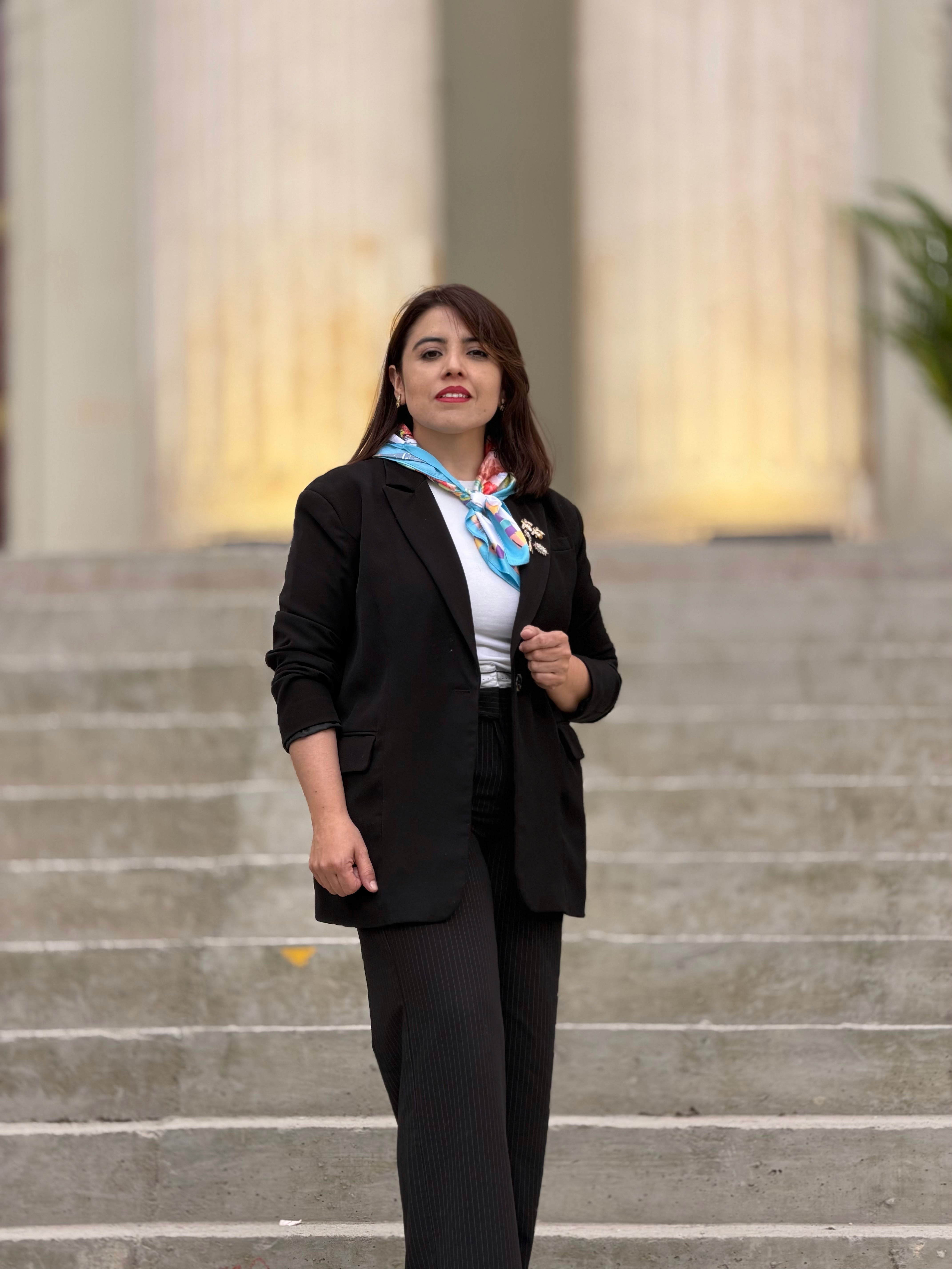 Creative portrait with geometric pink eyewear and bold fashion styling in urban setting
