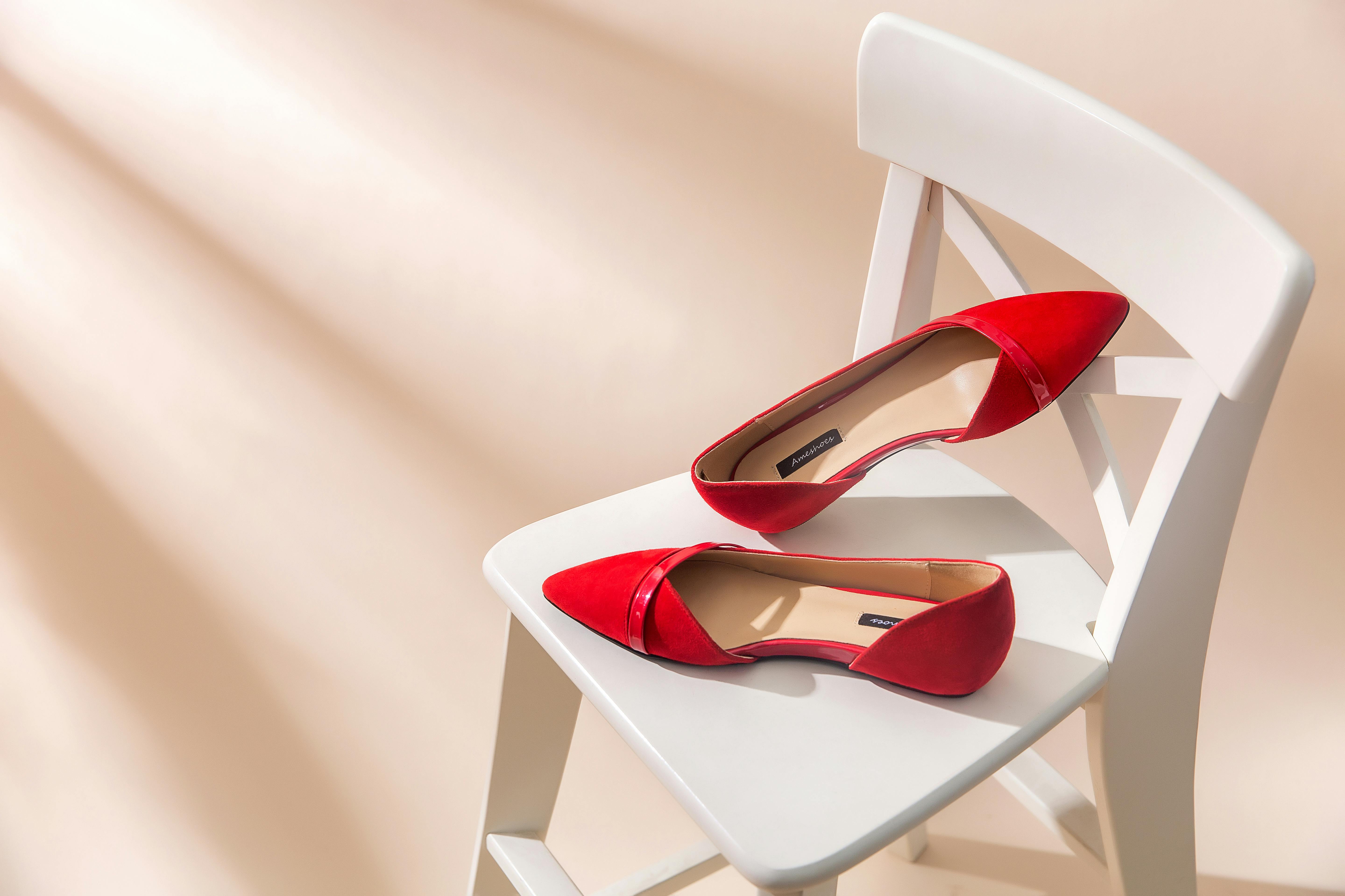 red shoes on a chair