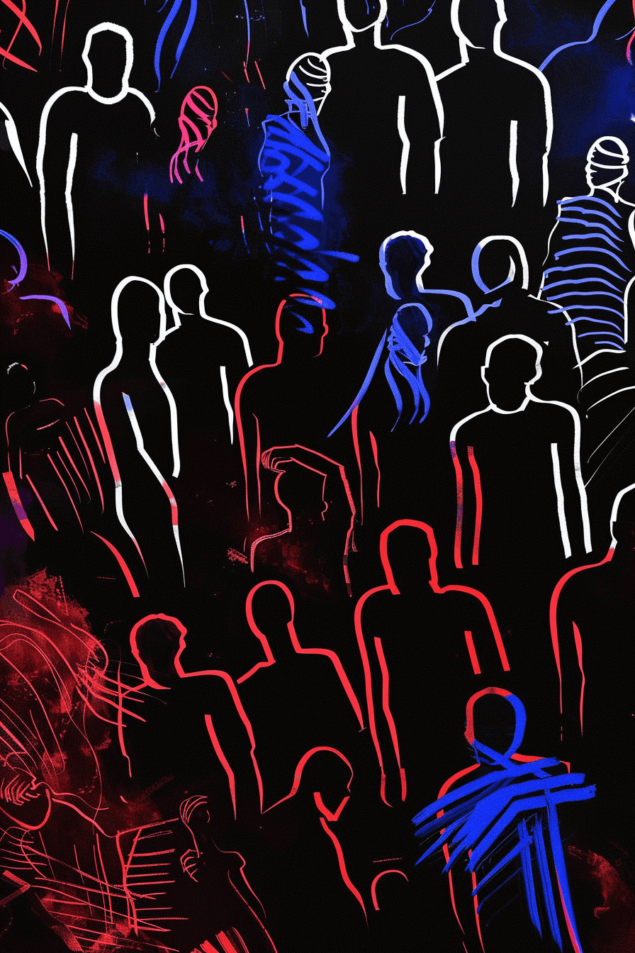 an abstract potrait of people that colorized absurdly