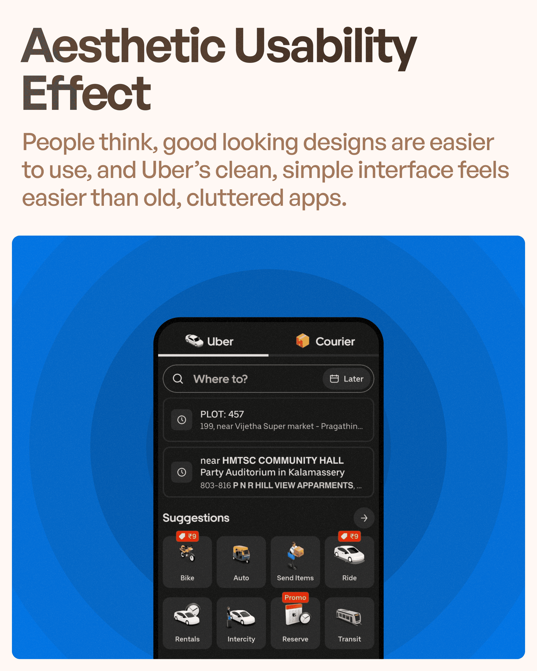 Aesthetic usability effect example with uber screen