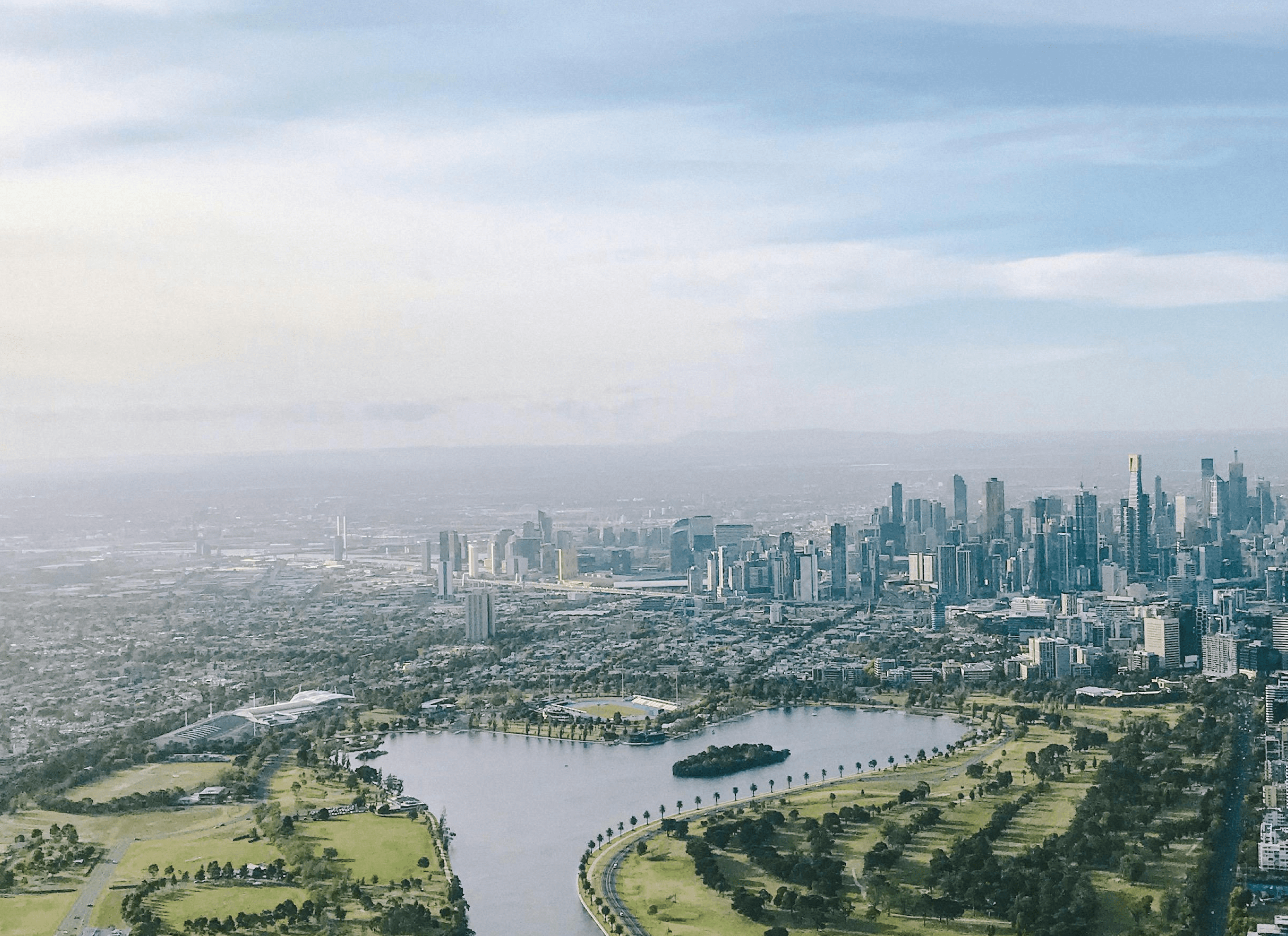 Cityscape with lake