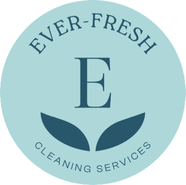 Ever-Fresh Cleaning Services logo with a serif E and leaf emblem in soft blue, a Perth residential and commercial cleaning company