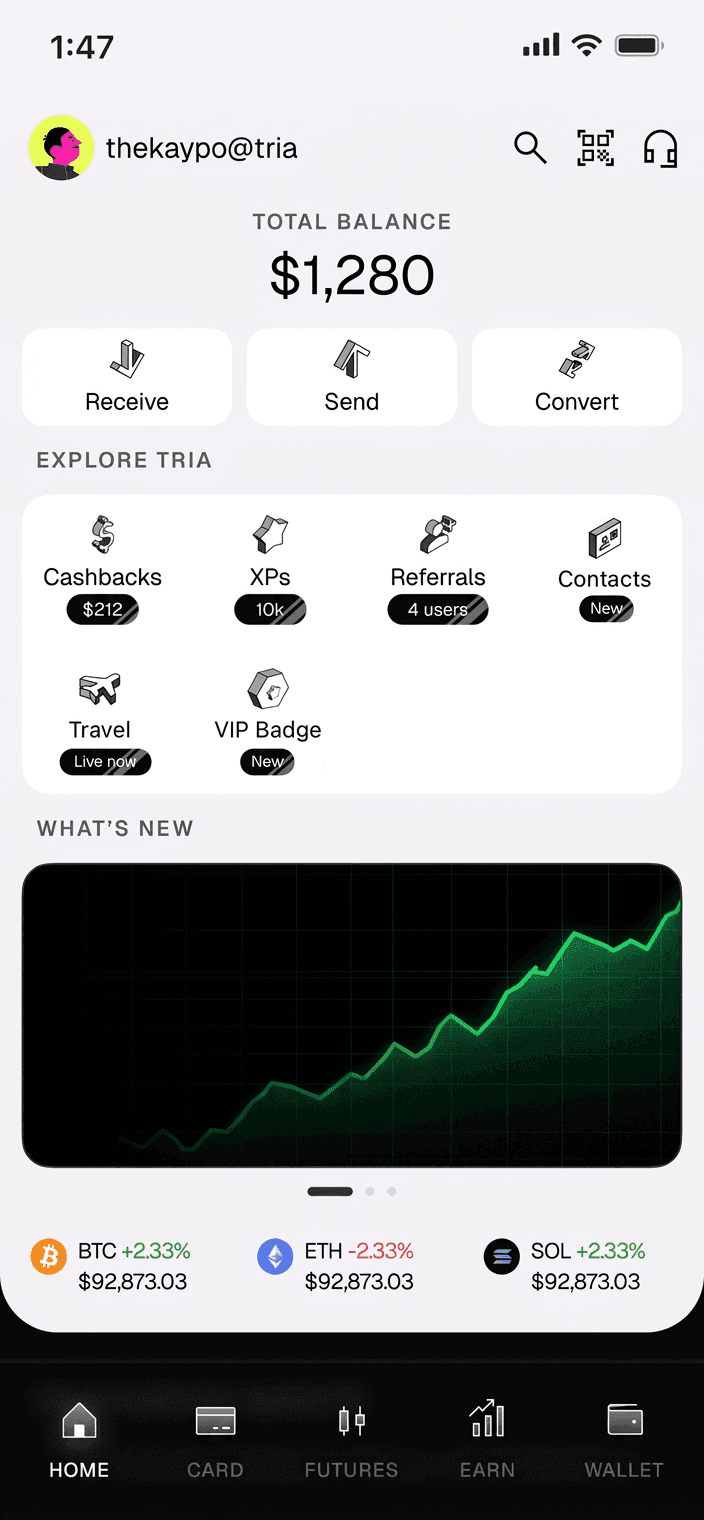 Tria: Neofinance app to Trade, Earn and Spend Crypto. Self-Custodial.