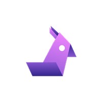 Purple origami-style rabbit logo with a small white circle detail.